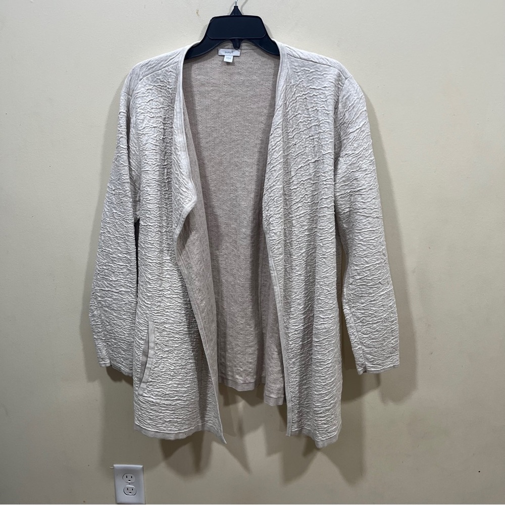 J. Jill Pure Beige Open Front Textured Cardigan size large cream ivory cotton